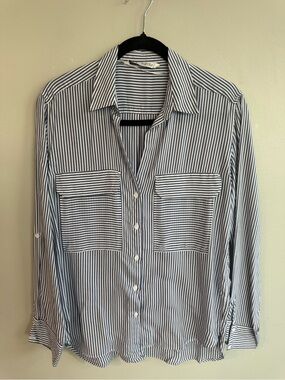 Zara Striped Button-Front Shirt - Blue and White